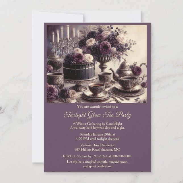 Elegant Moody Twilight Winter Tea Party Invitation (Devant)