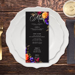 Élégant Moody Vibrant Harvest Floral Mariage Menu<br><div class="desc">Découvrez la beauté opulente d'une récolte florale d'automne avec notre menu mariage captivant. Un arrière - plan noir, à la fois élégant et doux, est la toile parfaite pour un bouquet à la fois réaliste et à couper le souffle. Imaginez une explosion de couleurs vibrantes, avec des roses en magenta...</div>