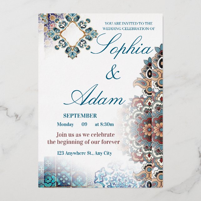 Elegant Moroccan Tile Wedding Invitation (Recto)