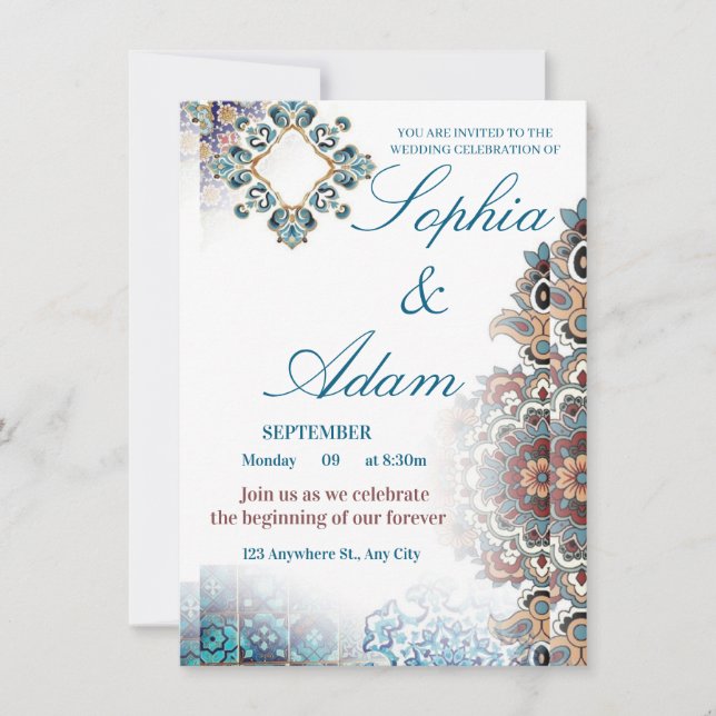Elegant Moroccan Tile Wedding Invitation (Devant)