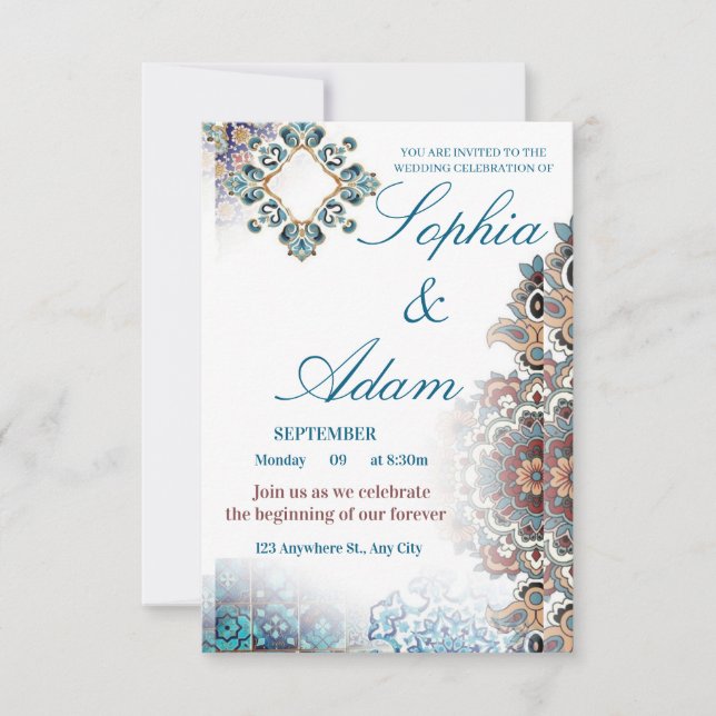 Elegant Moroccan Tile Wedding Invitation (Devant)