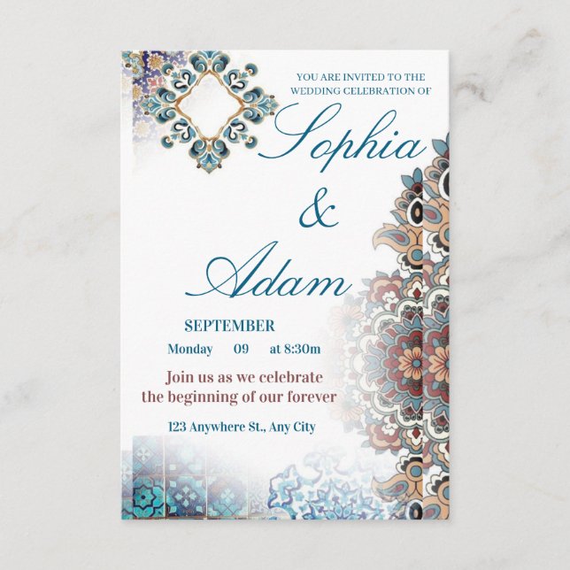 Elegant Moroccan Tile Wedding Invitation (Devant)