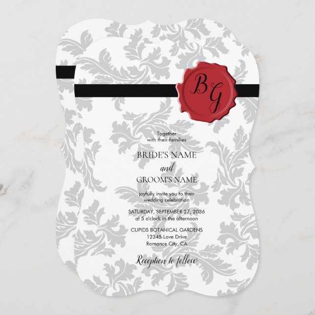 Elégant Motif & Cire Seal Mariage Invitations (Devant / Derrière)