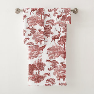 Élégant Motif de chevreuils en toile rouge Vintage