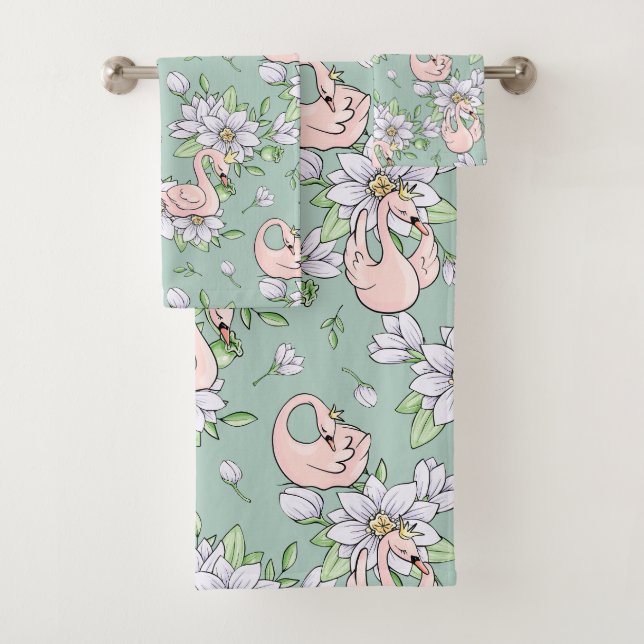 Élégant Motif de couronne d'or des cygnes roses (En situation)