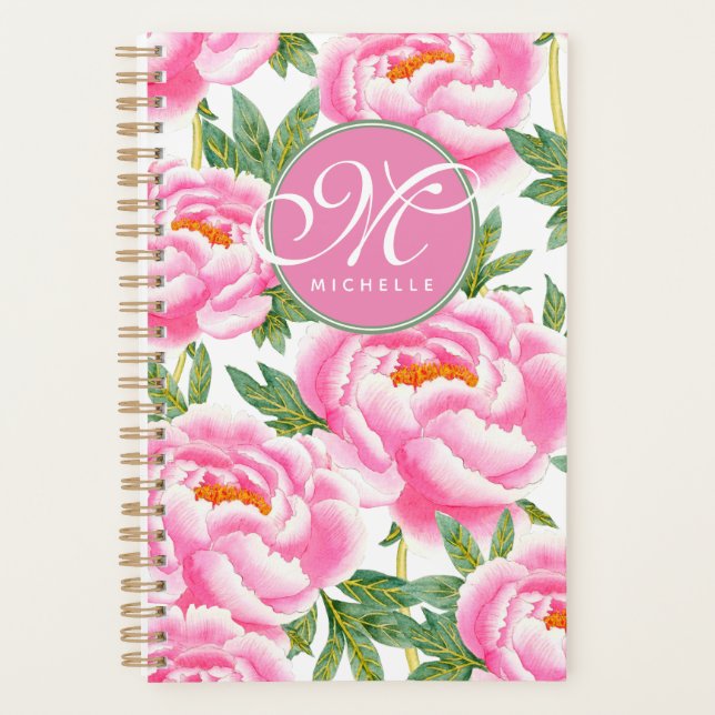 Élégant Motif de pivoines roses - Monogramme (Devant)
