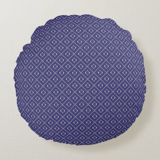 Élégant Motif Diamond Indigo Coussin rond (Devant)