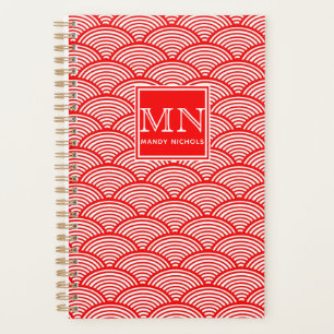 Élégant Motif d'onde rouge japonais Monogramme