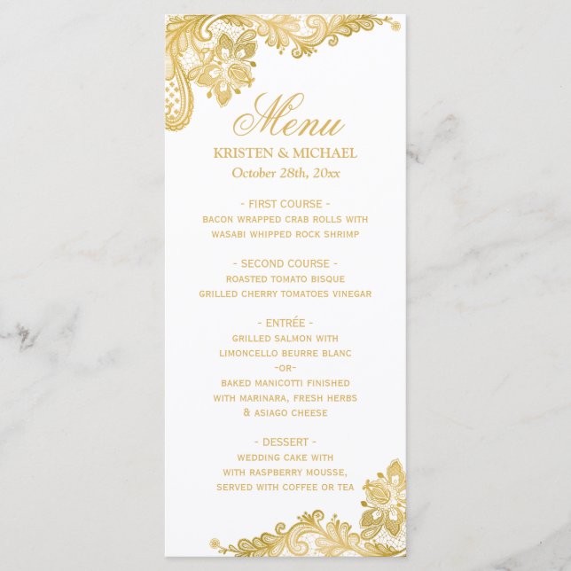 Élégant Motif en dentelle or Menu Mariage (Devant)
