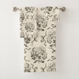 Élégant Motif en toile beige Hydrangea Bow Preppy