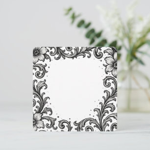 Élégant motif floral à l'encre noire pour bordure