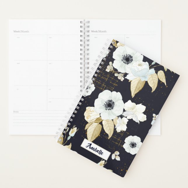 Élégant motif floral bleu et blanc Monogramme (Devant avec enveloppe)