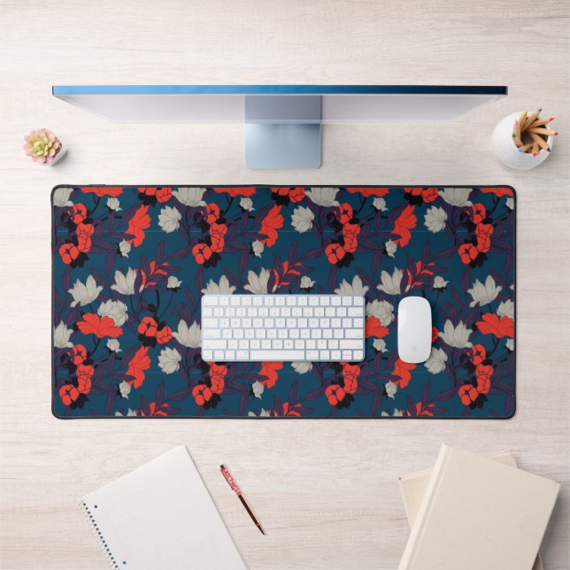 Élégant motif floral bleu et rouge (Bureau 1)