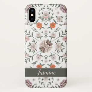 Elégant motif floral Nom personnalisé coque iphone