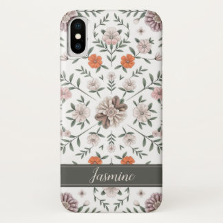 Elégant motif floral Nom personnalisé coque iphone