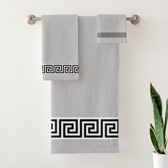 Élégant Motif grec noir sur gris argenté clair (Créateur téléchargé)