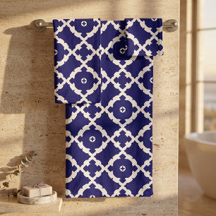 Élégant motif mosaïque classique bleu marine et bl