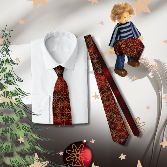 Élégant Motif Noël Rouge or Cravate (Elegant Pattern Christmas Red Gold Neck Tie)