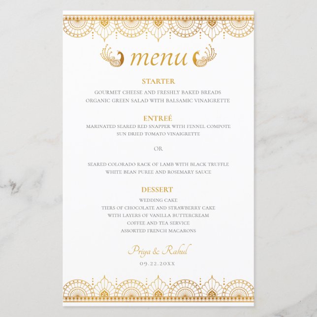 Elegant Motif or menu Mariage indien (Devant)