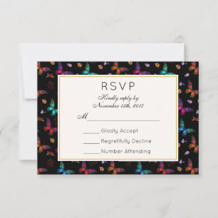 Elégant Motif papillon sur Black Wedding RSVP