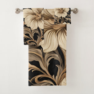 Élégant motif Vintage de floraison noire