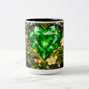 Élégant Mug à Café Fleur de Cœur Vert Émeraude