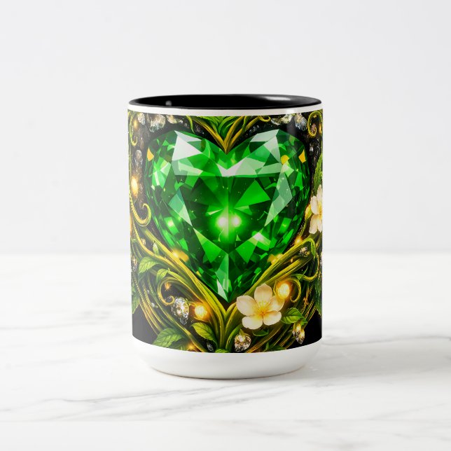 Élégant Mug à Café Fleur de Cœur Vert Émeraude (Centre)