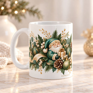 Élégant mug botanique de Noël – Père Noël sarcelle