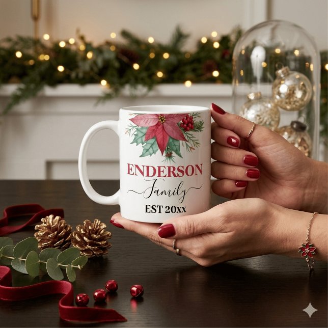 Élégant Mug de café de vacances avec verdure rouge (Créateur téléchargé)