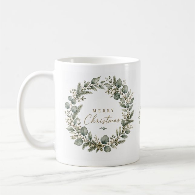 Élégant Mug de Noël botanique à motif Eucalyptus (Gauche)