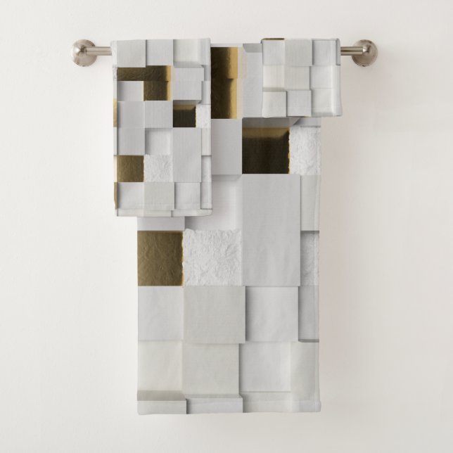 Elégant mur Cube art 3D - blanc et or (En situation)
