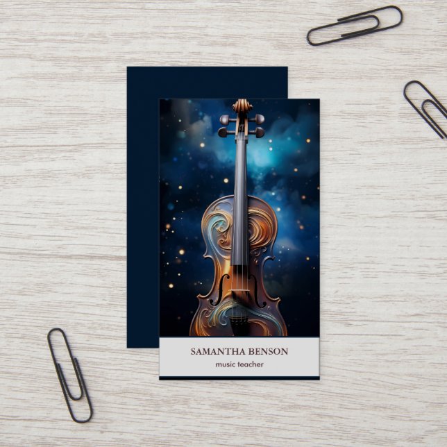 Elégant musicien Carte de visite avec note de musi (Devant/Arrière en situation)