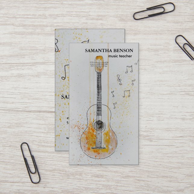 Elégant musicien Carte de visite avec note de musi (Devant/Arrière en situation)