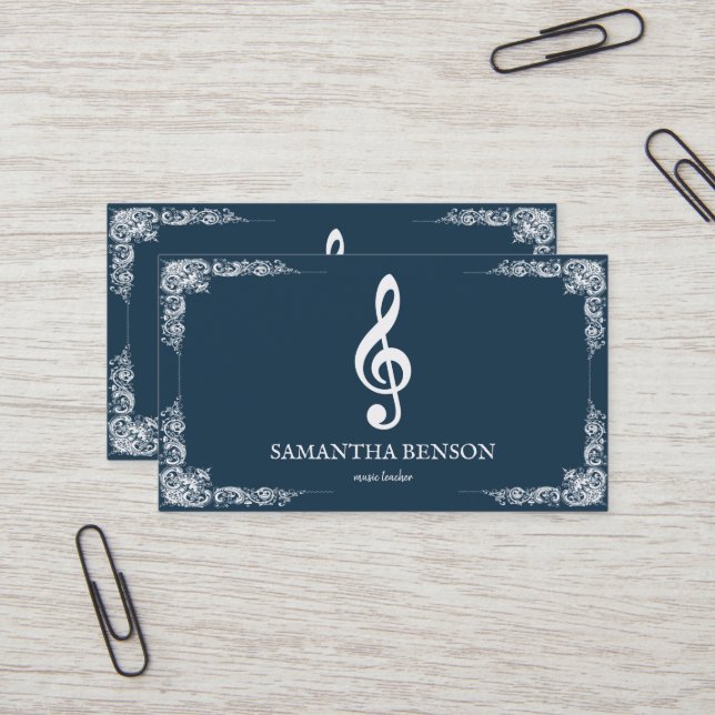 Elégant musicien Carte de visite avec note de musi (Devant/Arrière en situation)