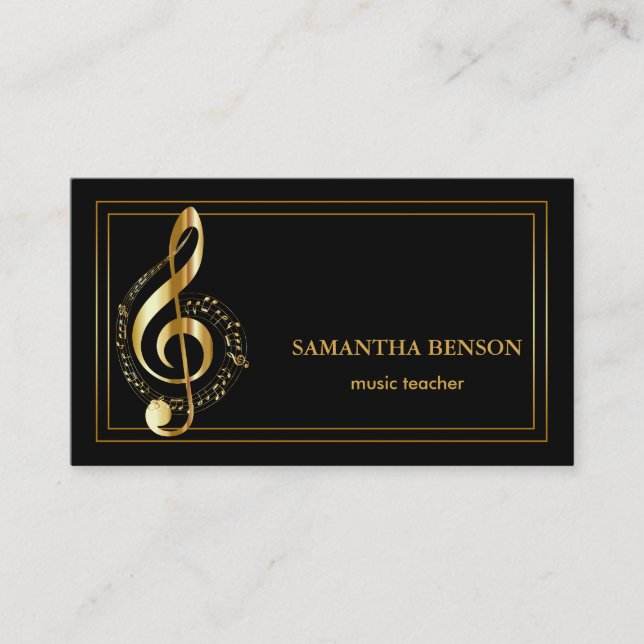 Elégant musicien Carte de visite avec note de musi (Devant)