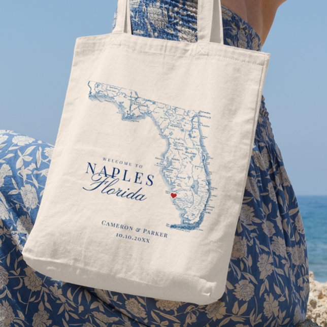 Elégant Naples Florida Mariage Sac fourre-tout d'a (Elegant Naples Florida Wedding Favor Tote bag for your navy blue Florida destination beach wedding )