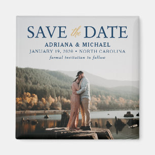 Elegant Navy and Gold Save the Date Wedding Aimant