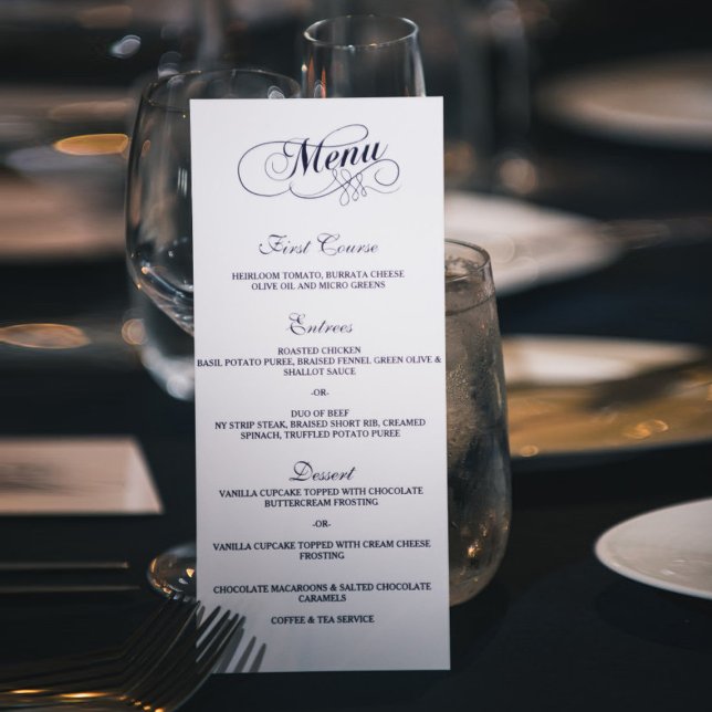 Elegant Navy Blue And White Wedding Menu Templates (Créateur téléchargé)
