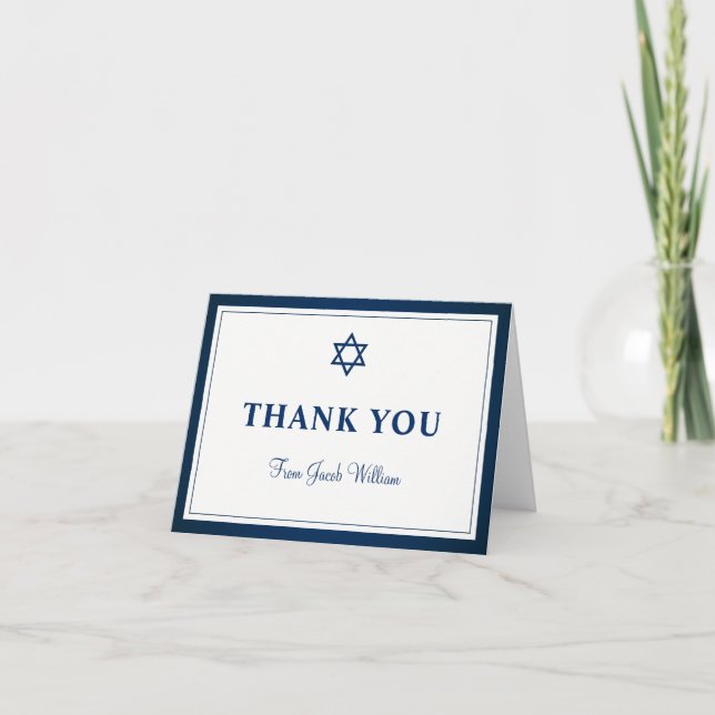 Elegant Navy Blue Bar Mitzvah Merci Note (Devant)