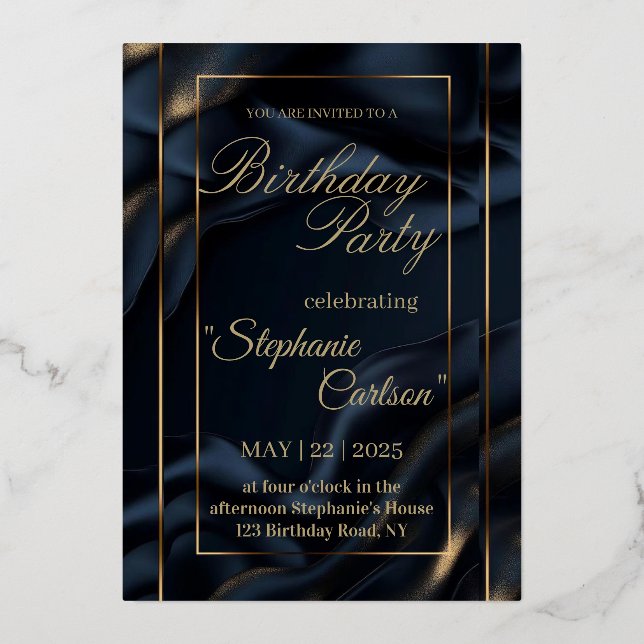 Elegant Navy Blue & Gold Wedding Invitation (Recto)