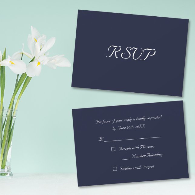 Elegant Navy Blue Party Réponse RSVP Invitation Ca (Elegant Navy Blue Party Reply RSVP Invitation Card)