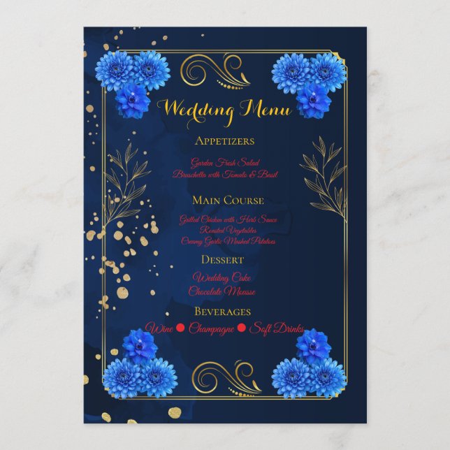Elegant Navy Blue Reception Menu Template (Devant)
