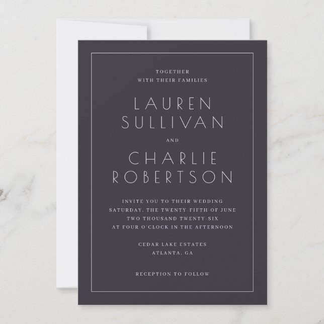 Elegant Navy Formal Wedding Invitation (Devant)