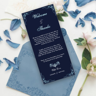 Elegant Navy & Light Blue Script Bienvenue Merci