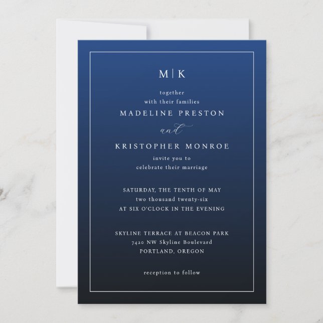 Elegant Navy Minimalist Invitations (Devant)