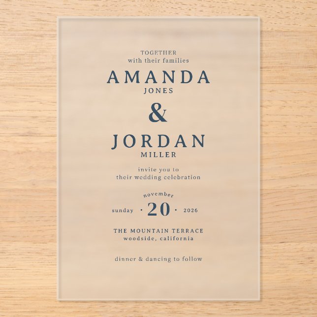 Elegant Navy Minimalist Wedding Invitation (Recto)