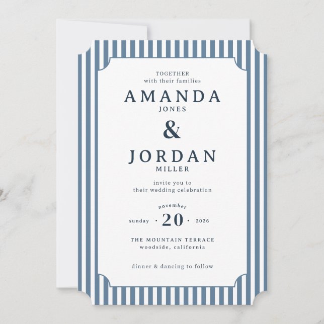 Elegant Navy Striped Wedding Invitation (Devant)