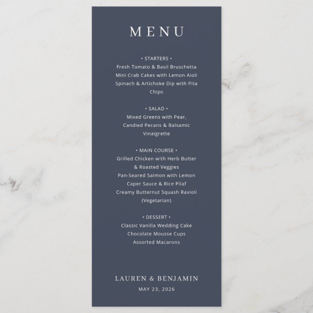 Elegant Navy Typographic Menu (Devant)