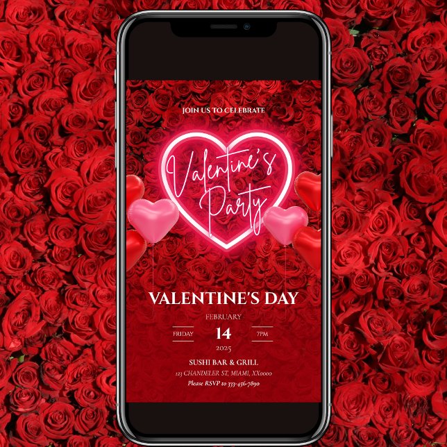 Elégant Neon Heart Valentine's Party Invitation (Créateur téléchargé)