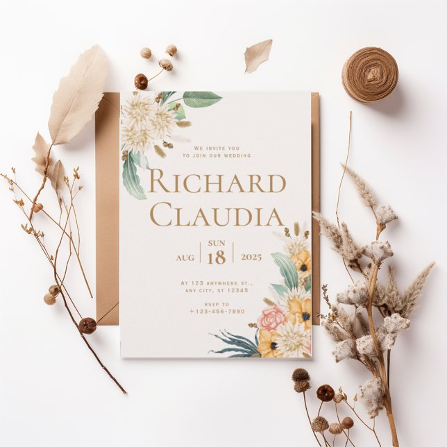 Elegant Neutral Floral Wedding Invitation (Créateur téléchargé)